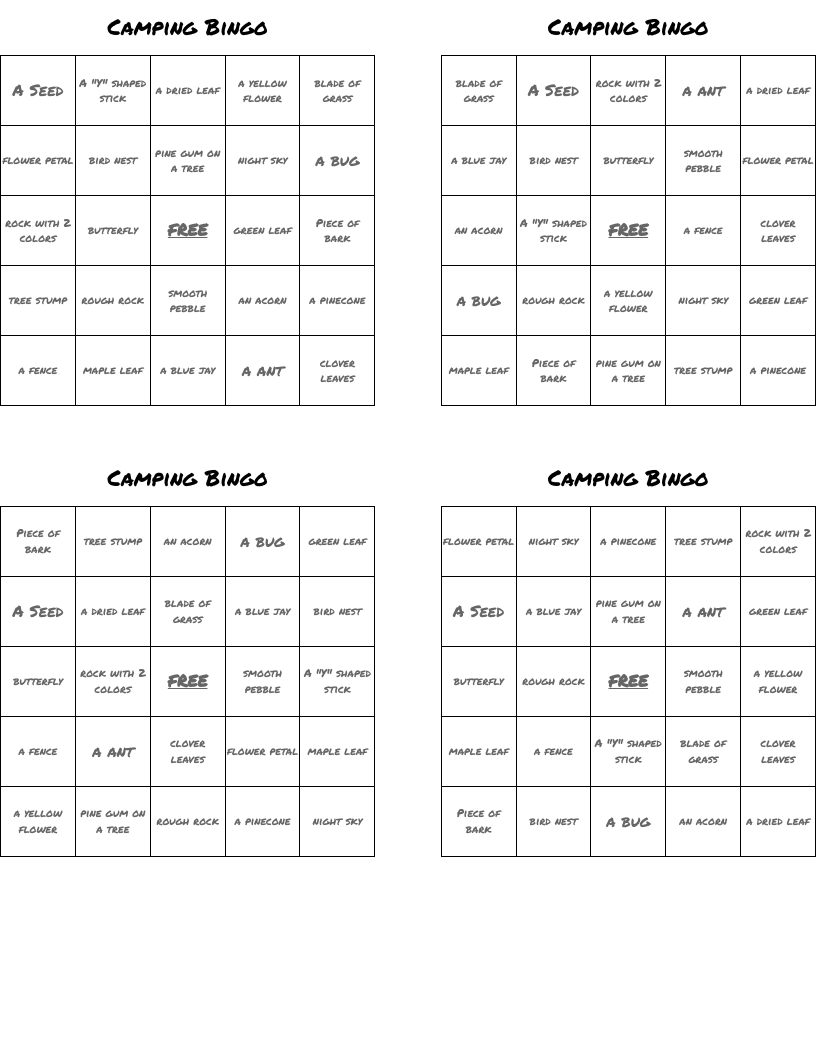 Camping Bingo