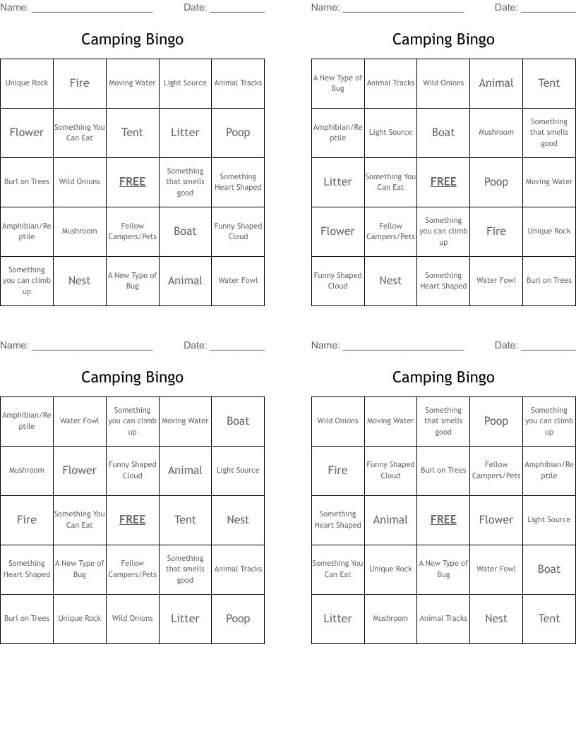 Camping Bingo