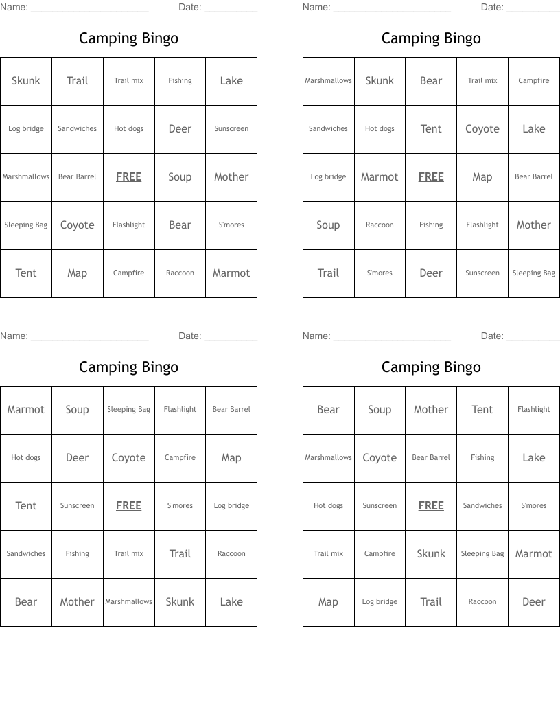 Camping Bingo