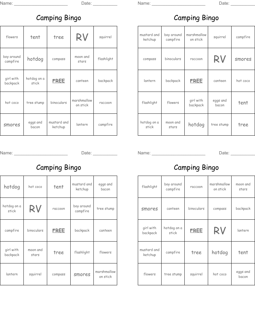 Camping Bingo