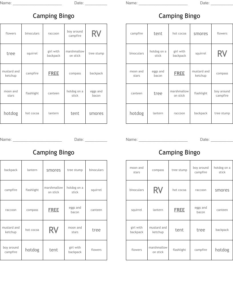 Camping Bingo
