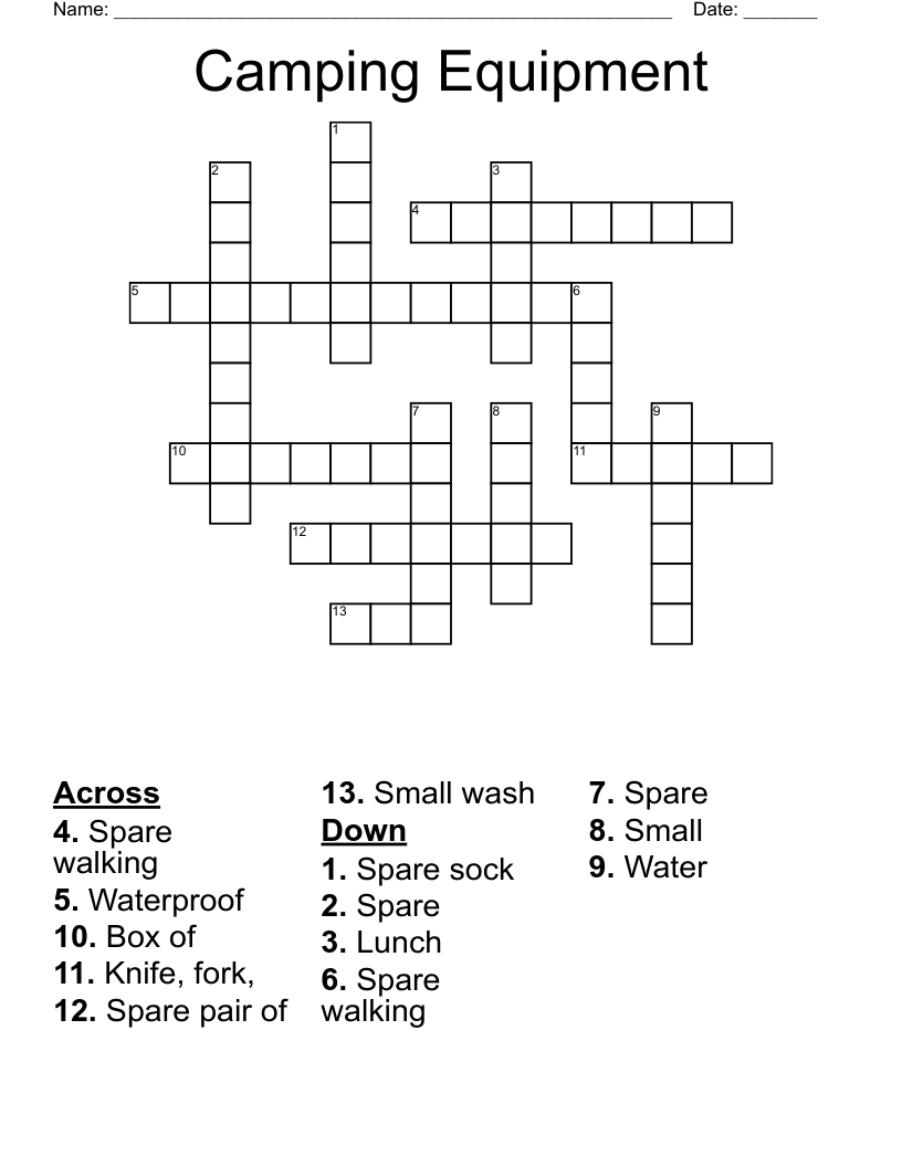 Camping Equipment Crossword