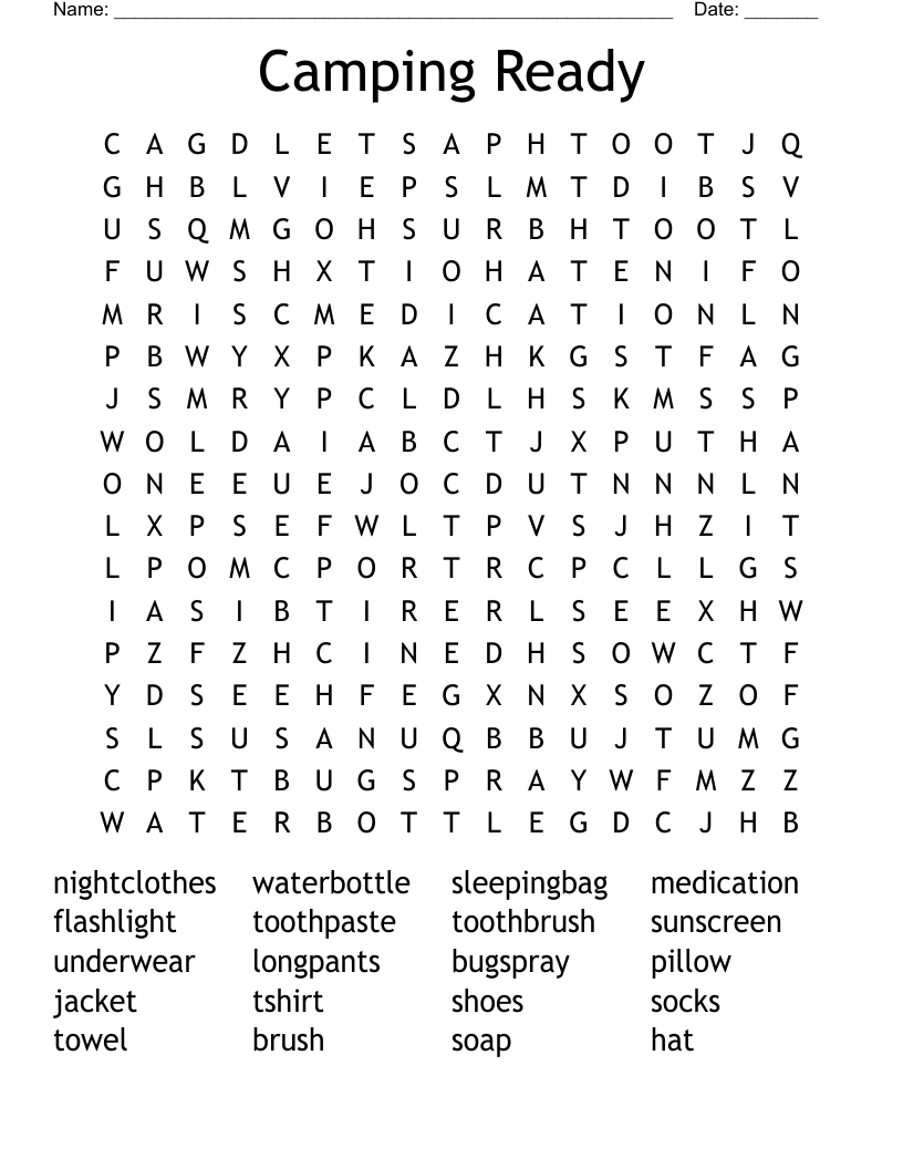 Camping Ready Word Search