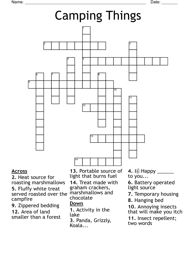 Camping Things Crossword