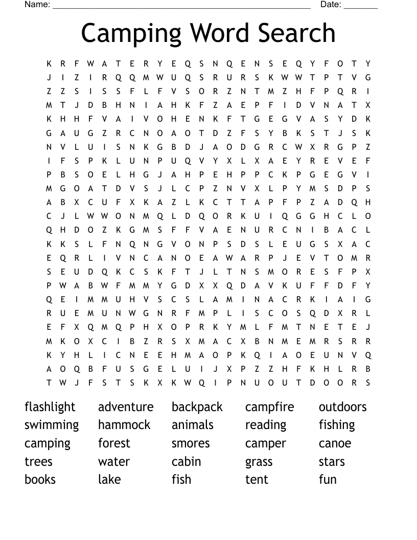 Camping Word Search