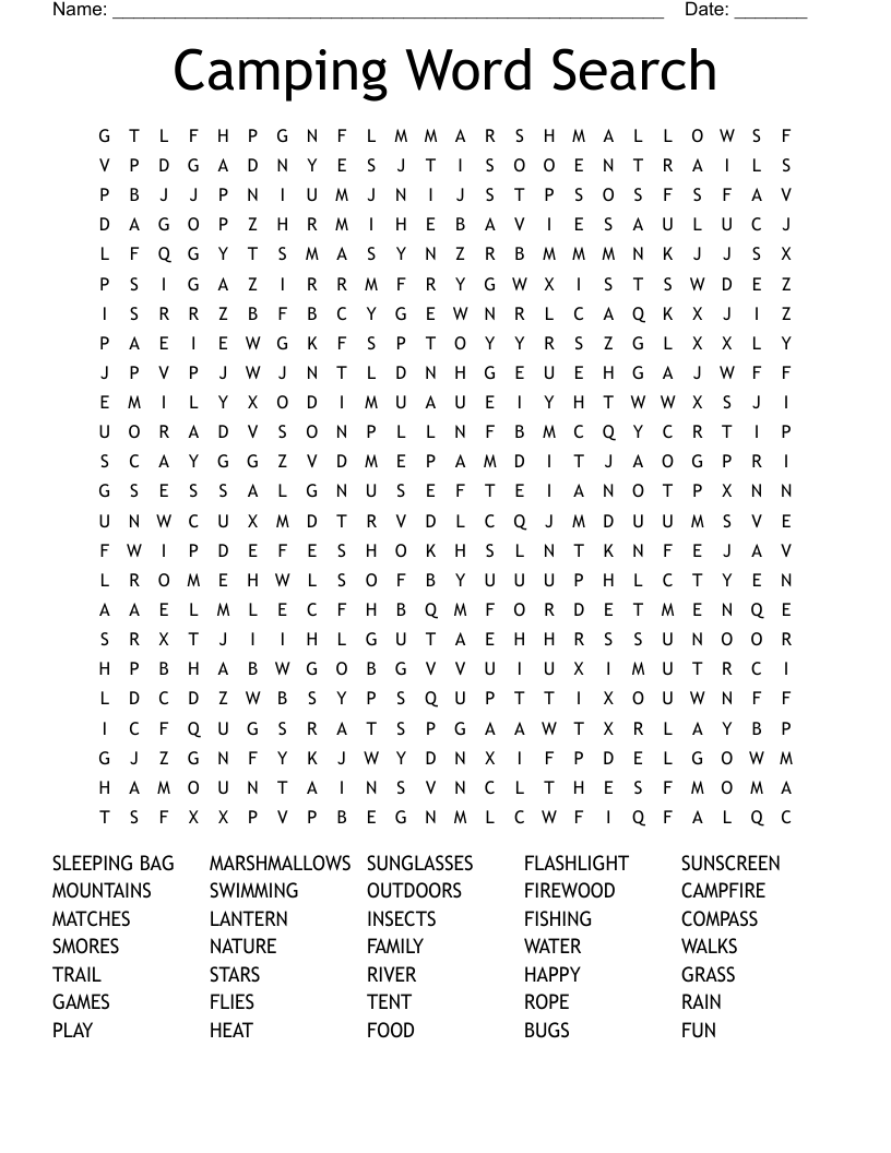 Camping Word Search