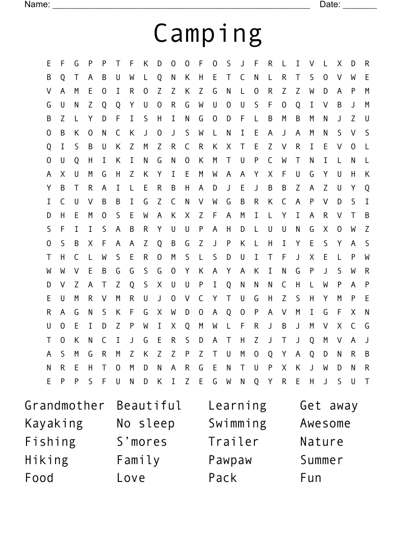 Camping  Word Search