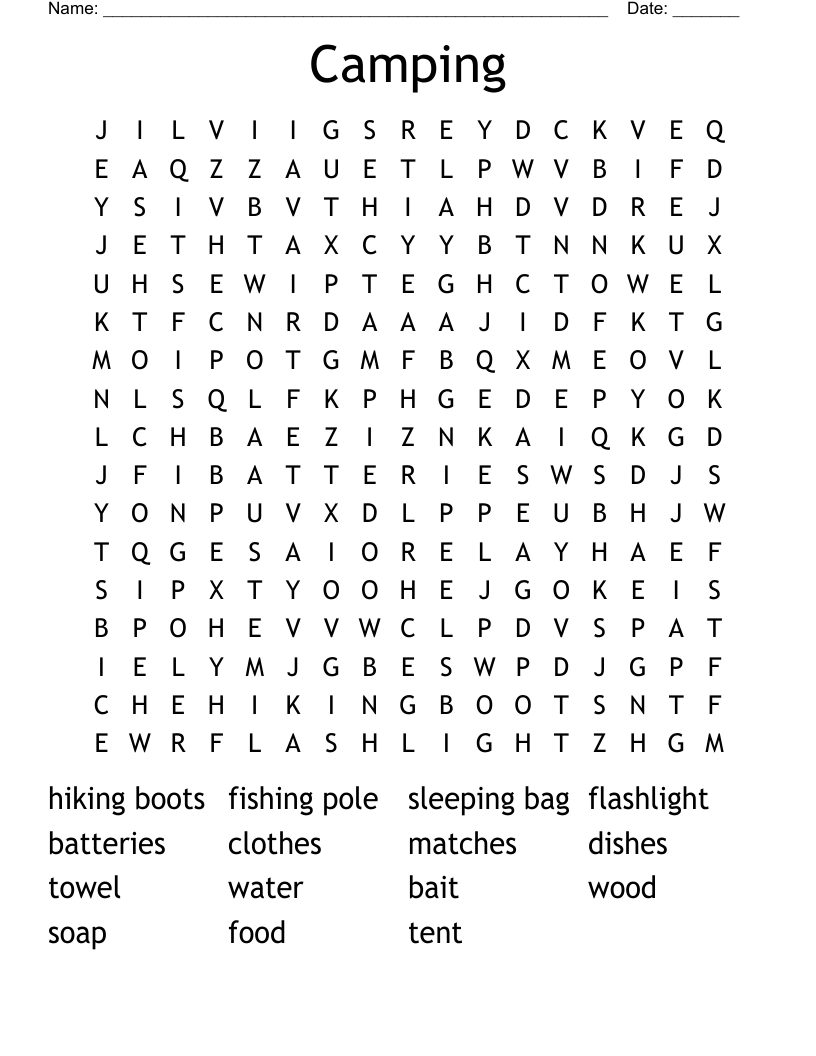 Camping  Word Search