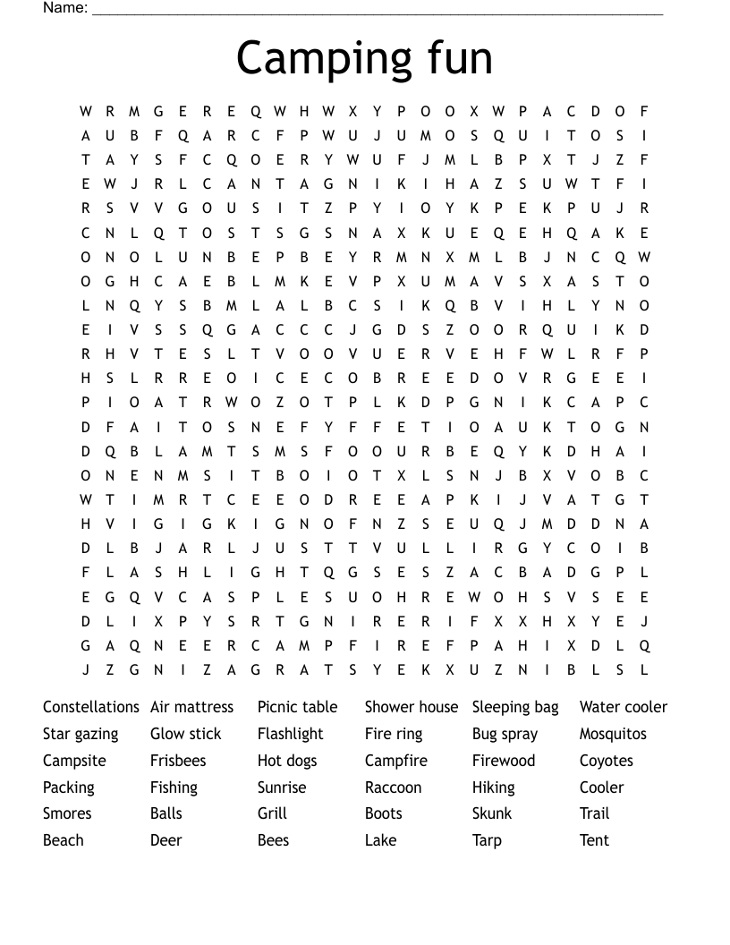 Camping fun Word Search