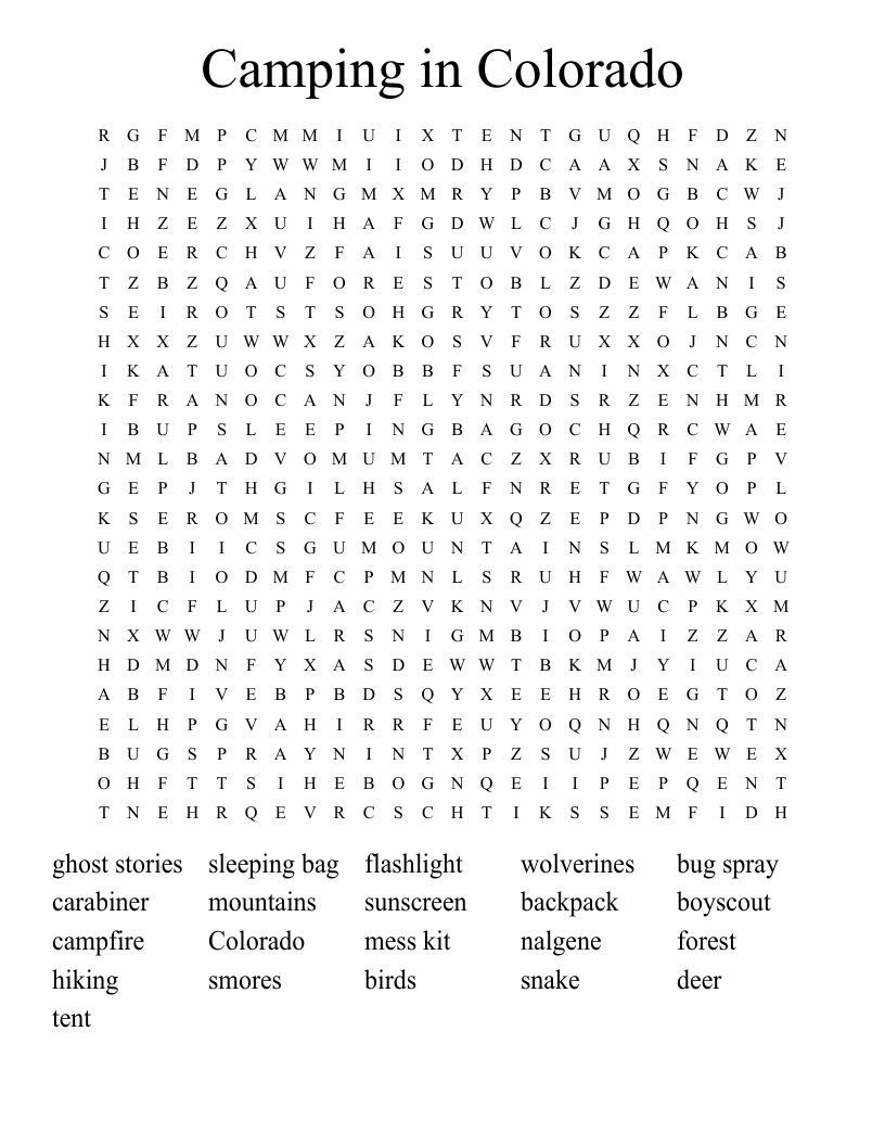 Camping in Colorado Word Search