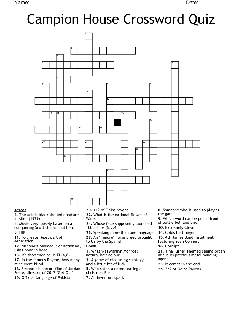 Campion House Crossword Quiz 