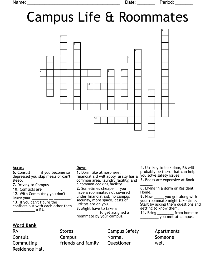 Campus Life & Roommates Crossword