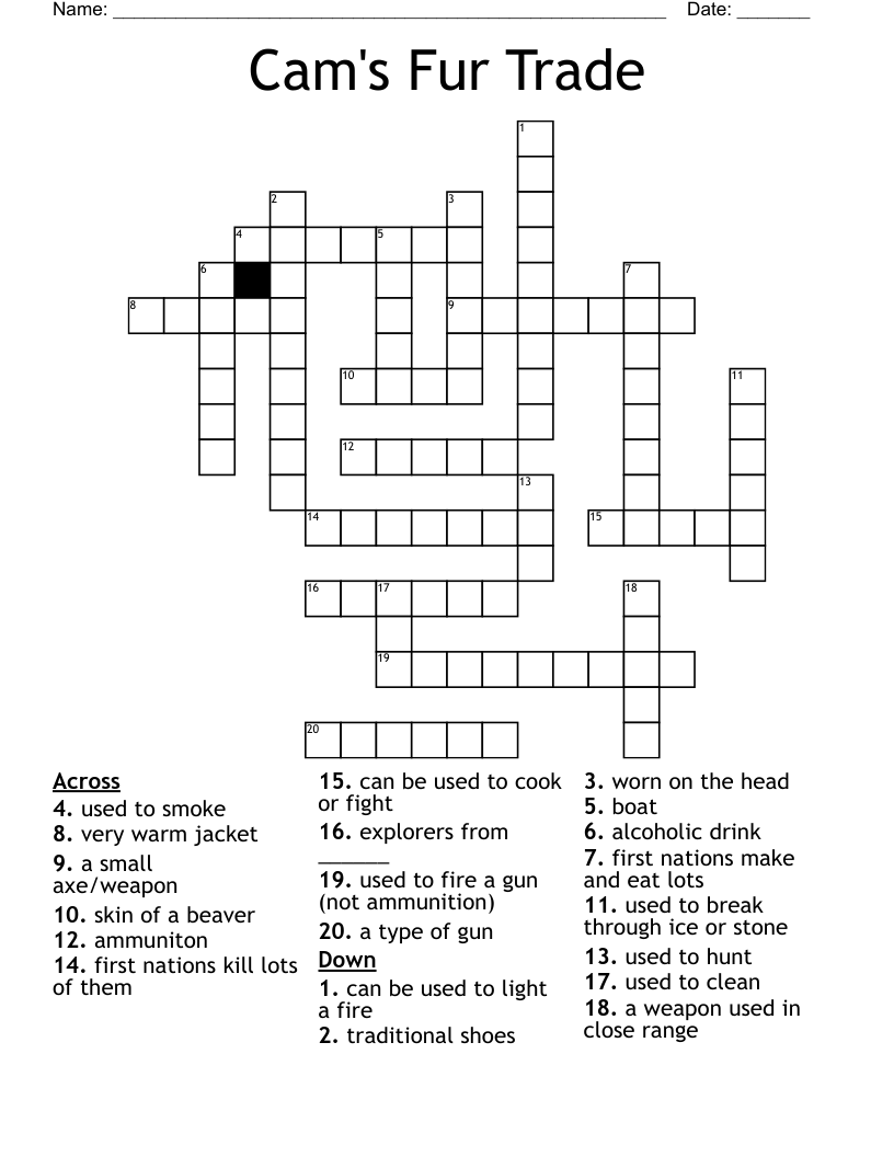Cam's Fur Trade Crossword