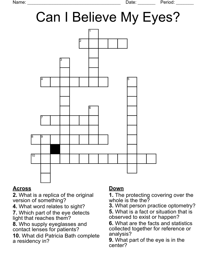Can I Believe My Eyes? Crossword