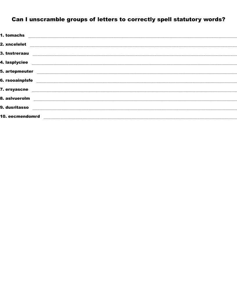 Can I unscramble groups of letters to correctly spell statutory words?