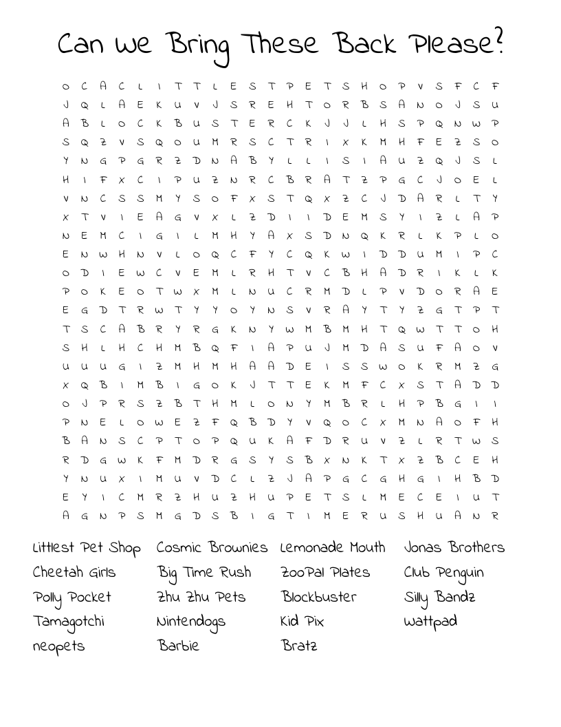 Can We Bring These Back Please? Word Search