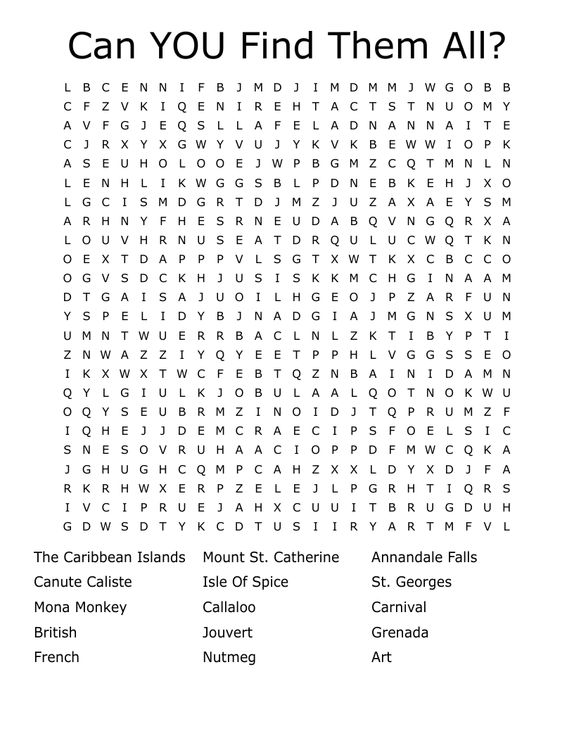 Can YOU Find Them All? Word Search