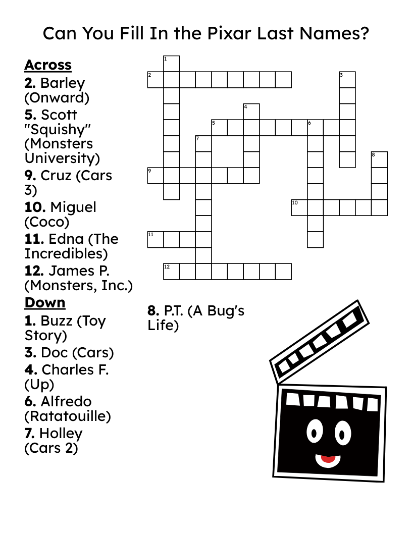 Can You Fill In the Pixar Last Names? Crossword