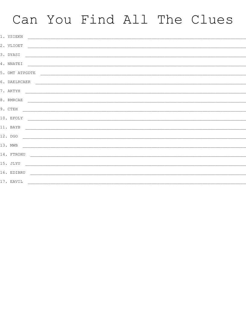 Can You Find All The Clues Word Scramble