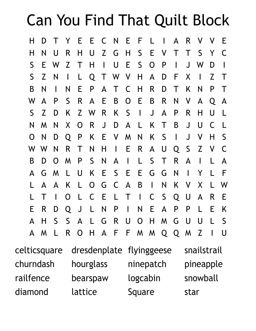 Can You Find That Quilt Block Word Search