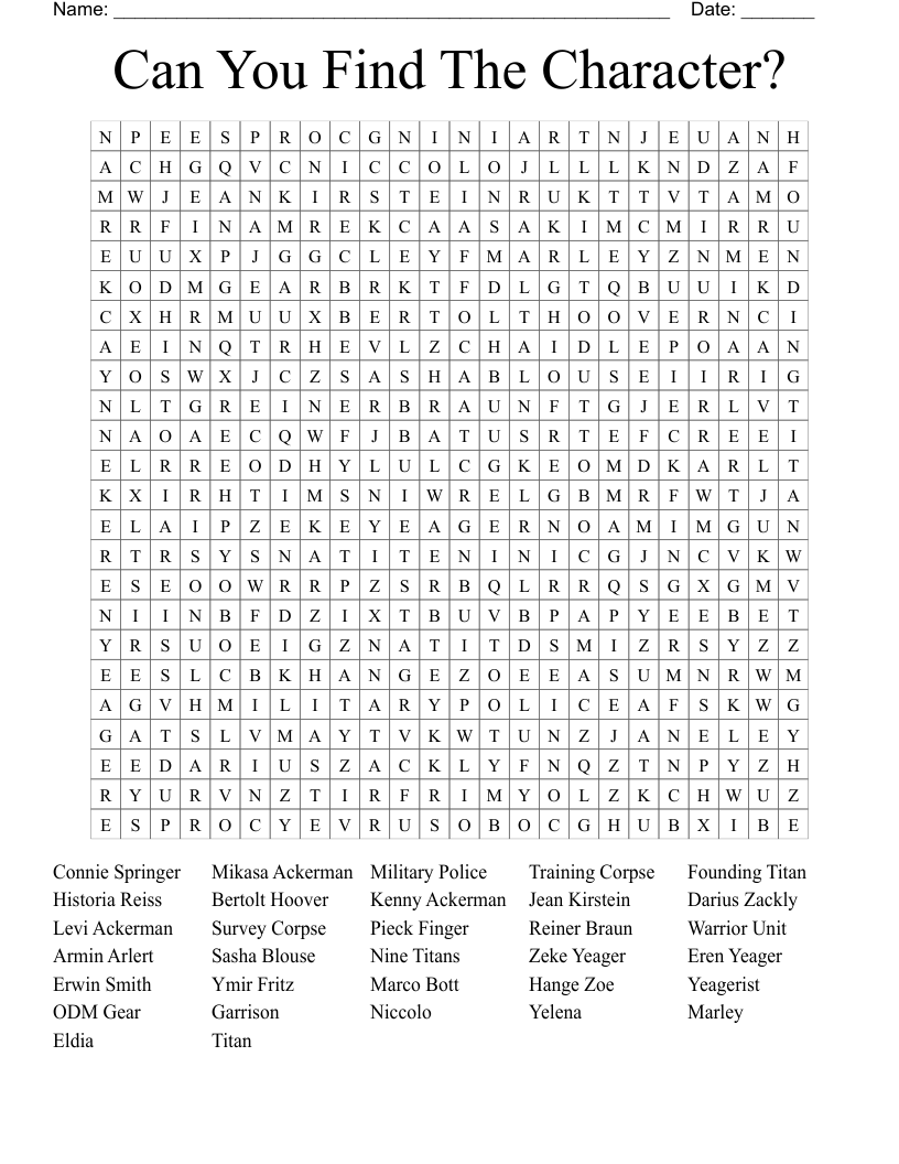 Can You Find The Character? Word Search