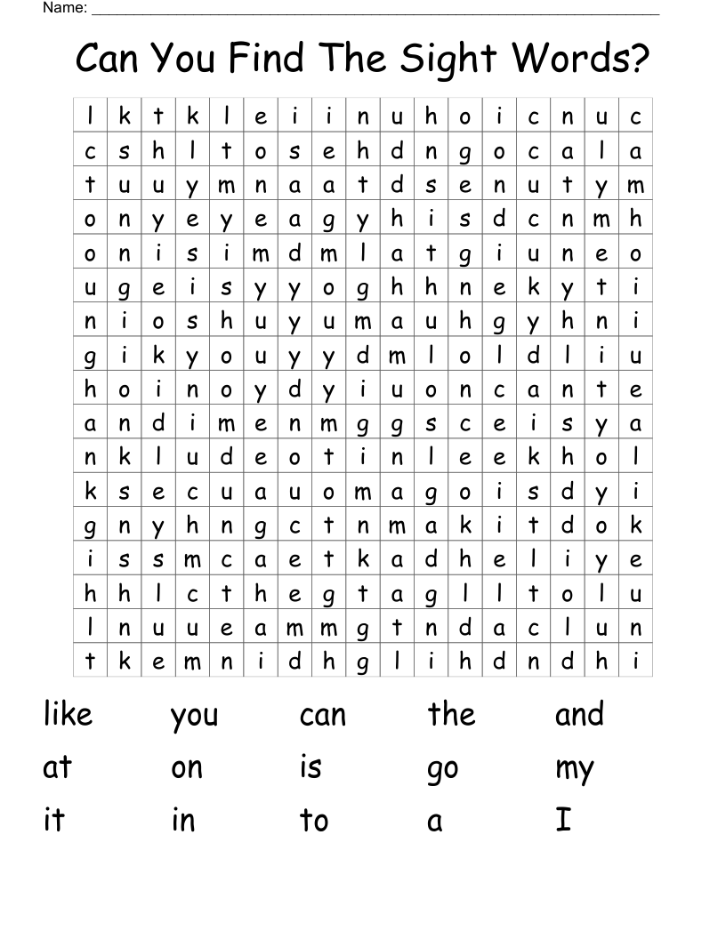 Can You Find The Sight Words? Word Search