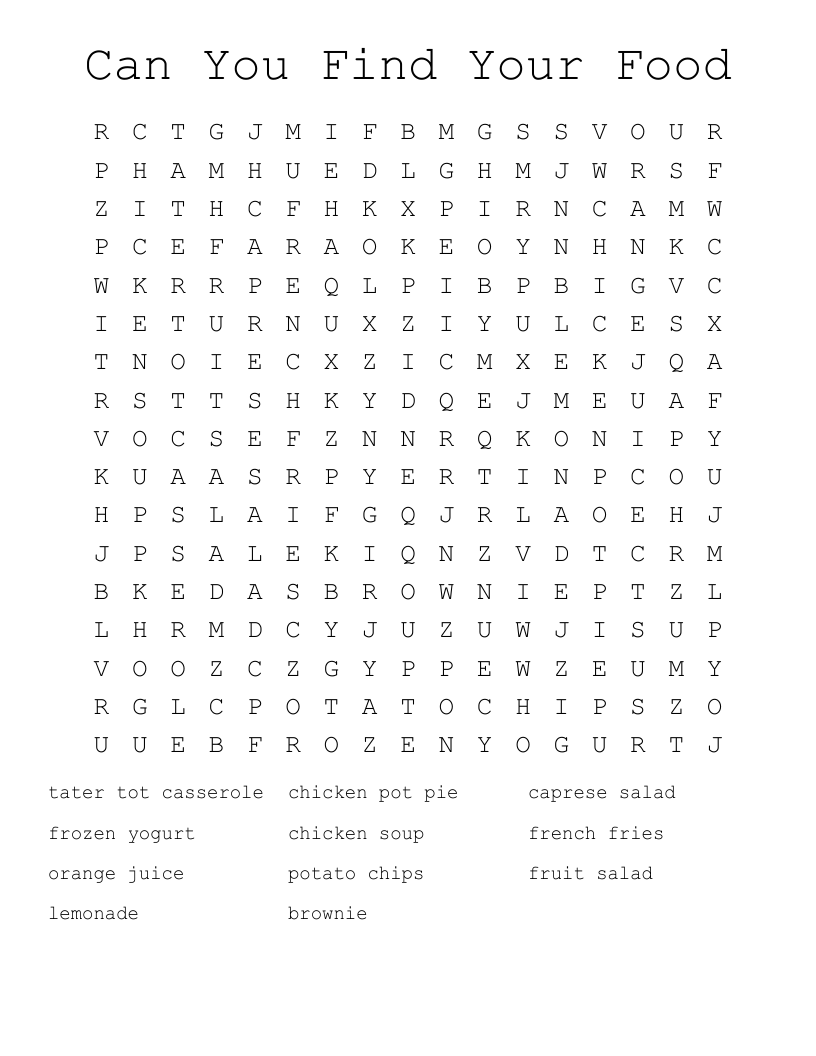 Can You Find Your Food Word Search