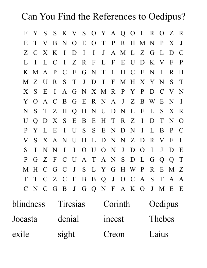 Can You Find the References to Oedipus? Word Search