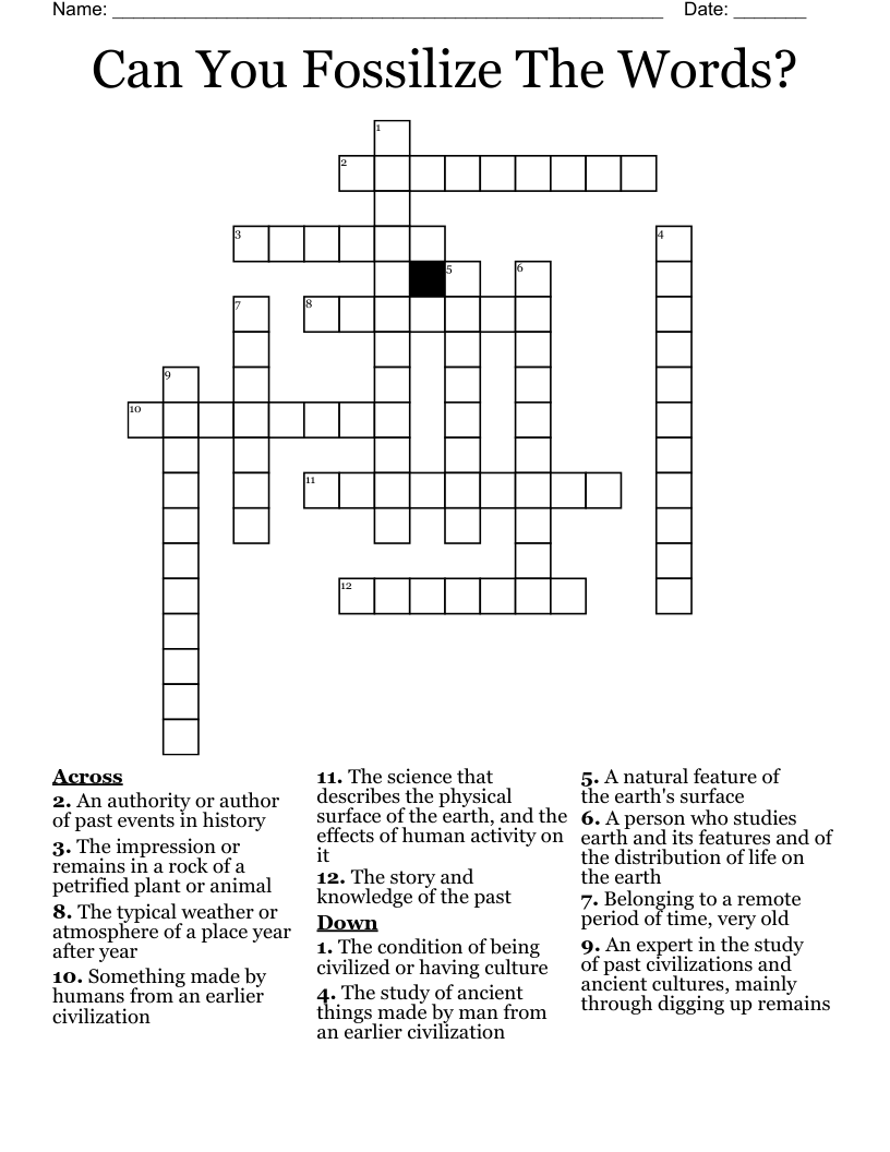 Can You Fossilize The Words? Crossword