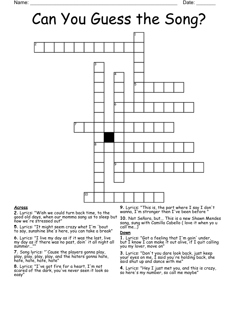 Can You Guess the Song? Crossword