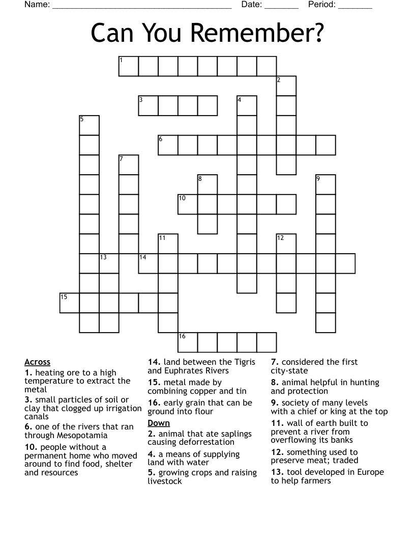Can You Remember? Crossword
