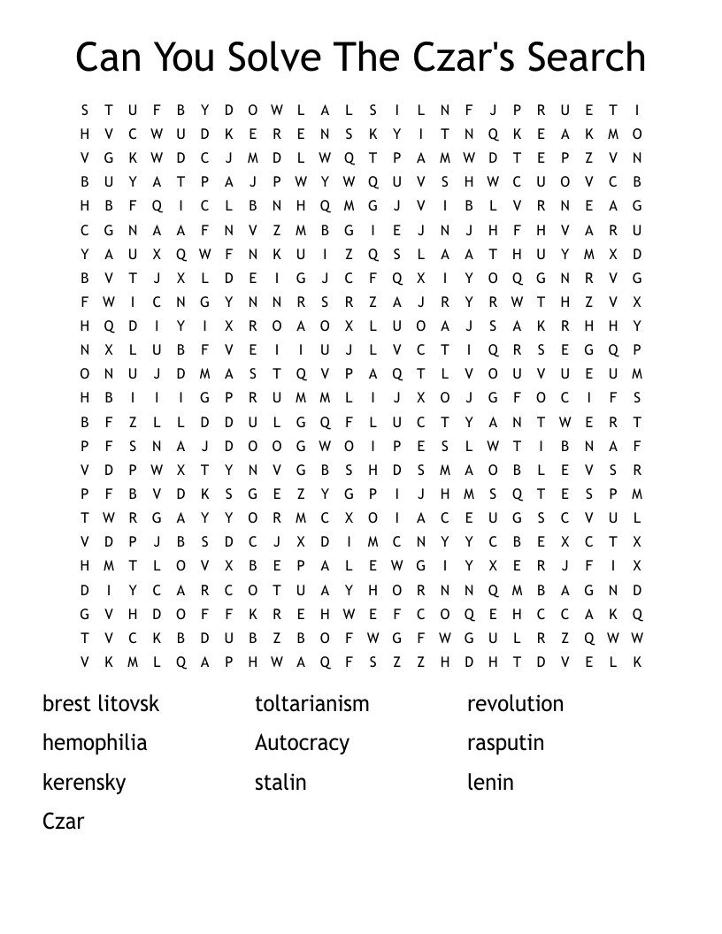 Can You Solve The Czar's Search Word Search