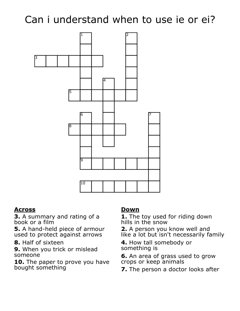 Can i understand when to use ie or ei? Crossword