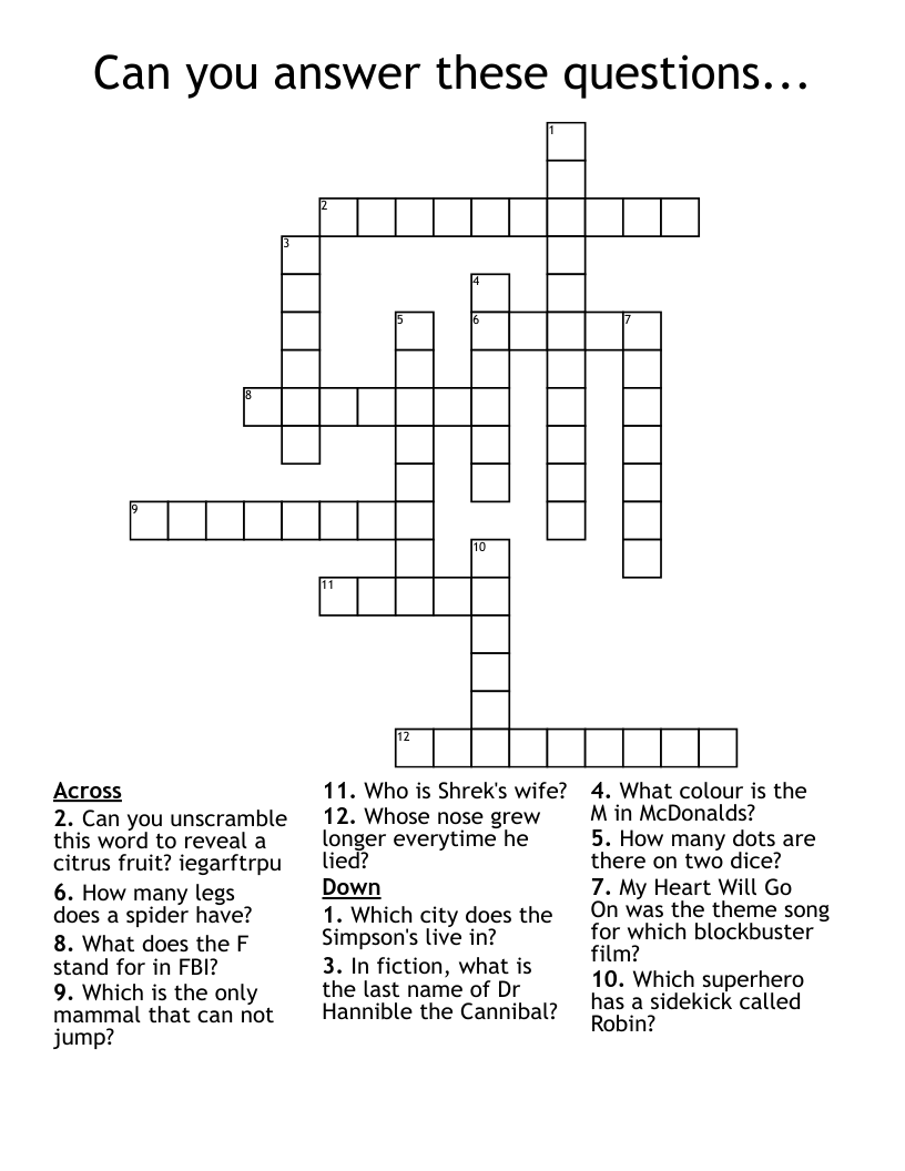 Can you answer these questions... Crossword
