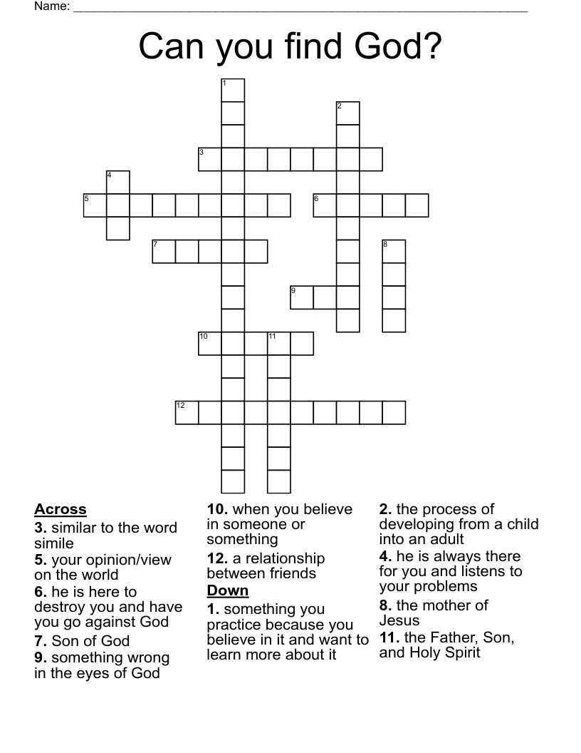 Can you find God? Crossword