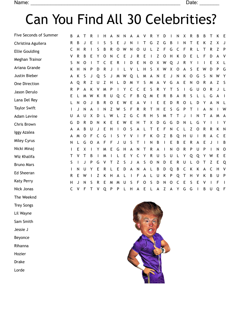 Can You Find All 30 Celebrities? Word Search