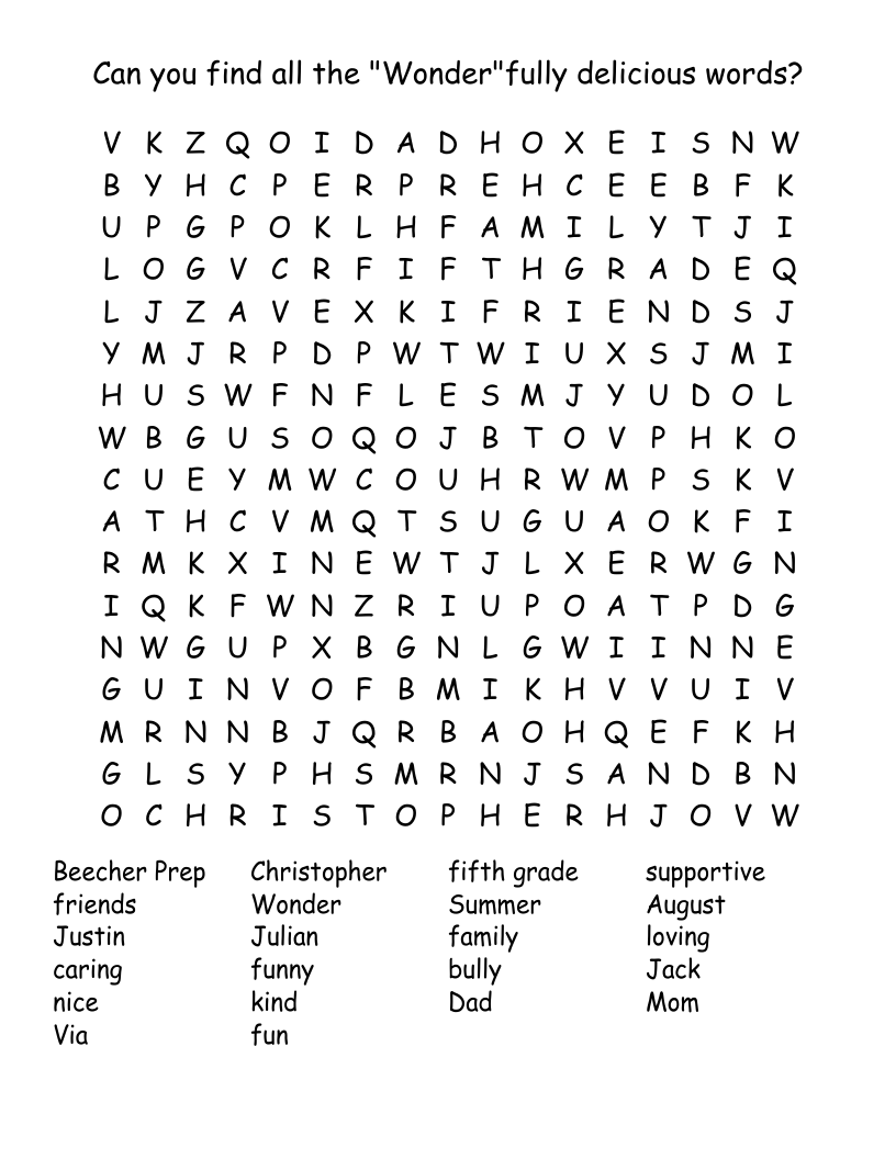 Can you find all the "Wonder"fully delicious words? Word Search