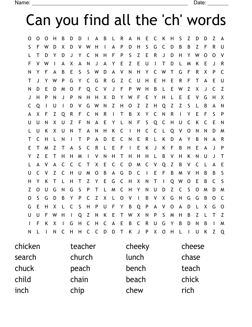 Can you find all the 'ch' words Word Search