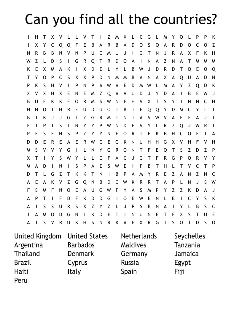 Can you find all the countries? Word Search
