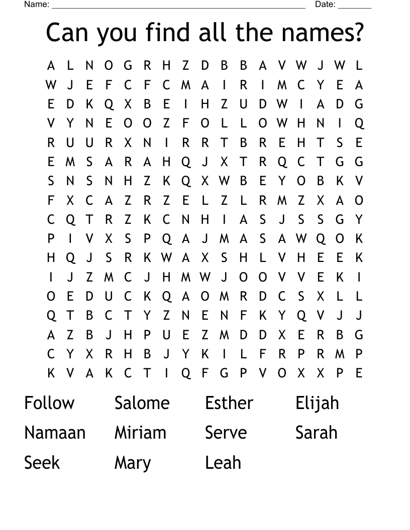 Can you find all the names? Word Search