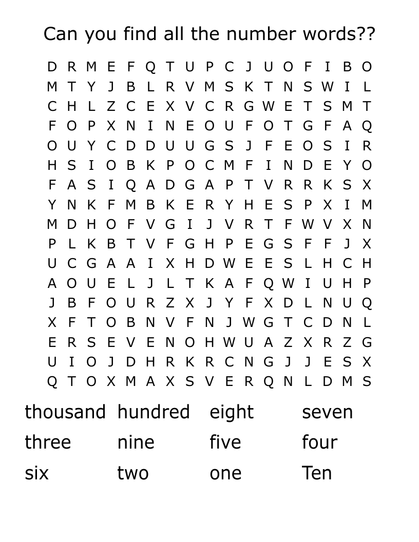 Can you find all the number words?? Word Search