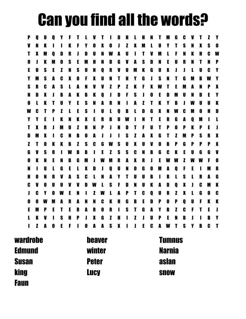 Can you find all the words? Word Search