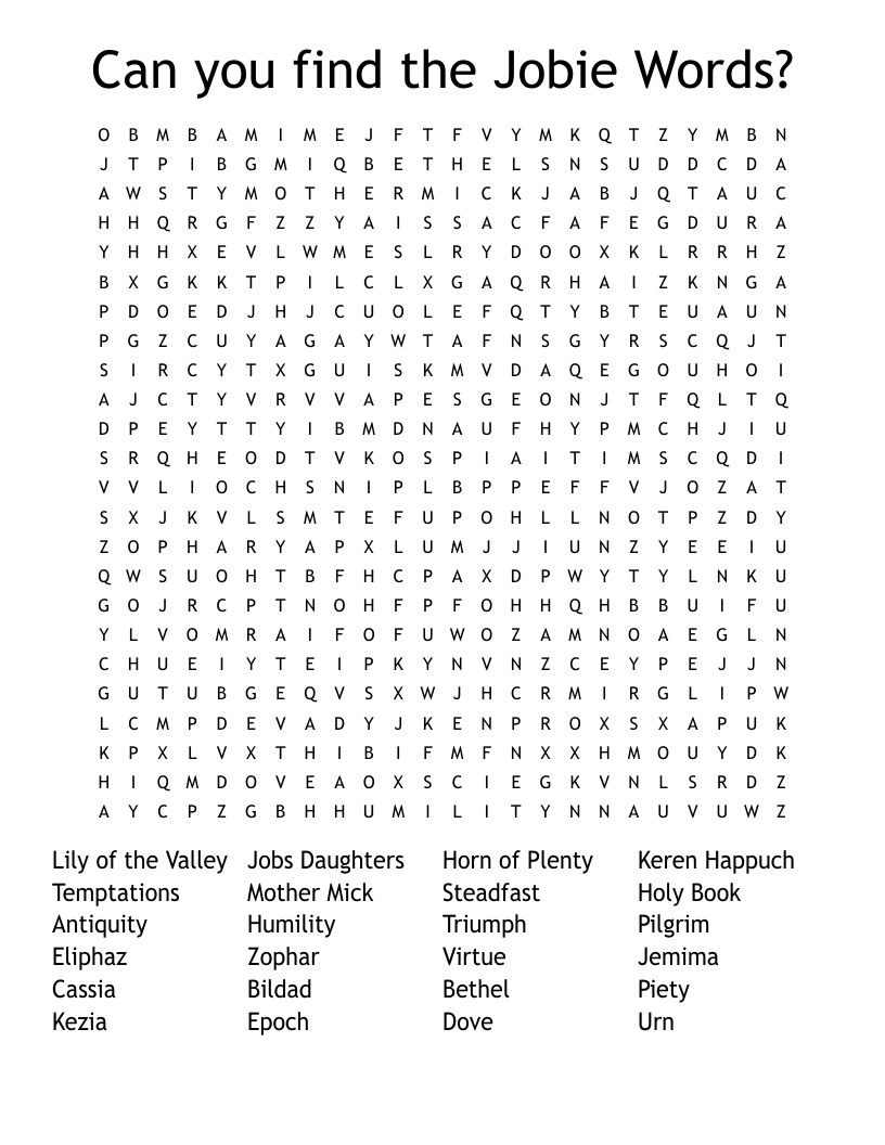 Can you find the Jobie Words? Word Search