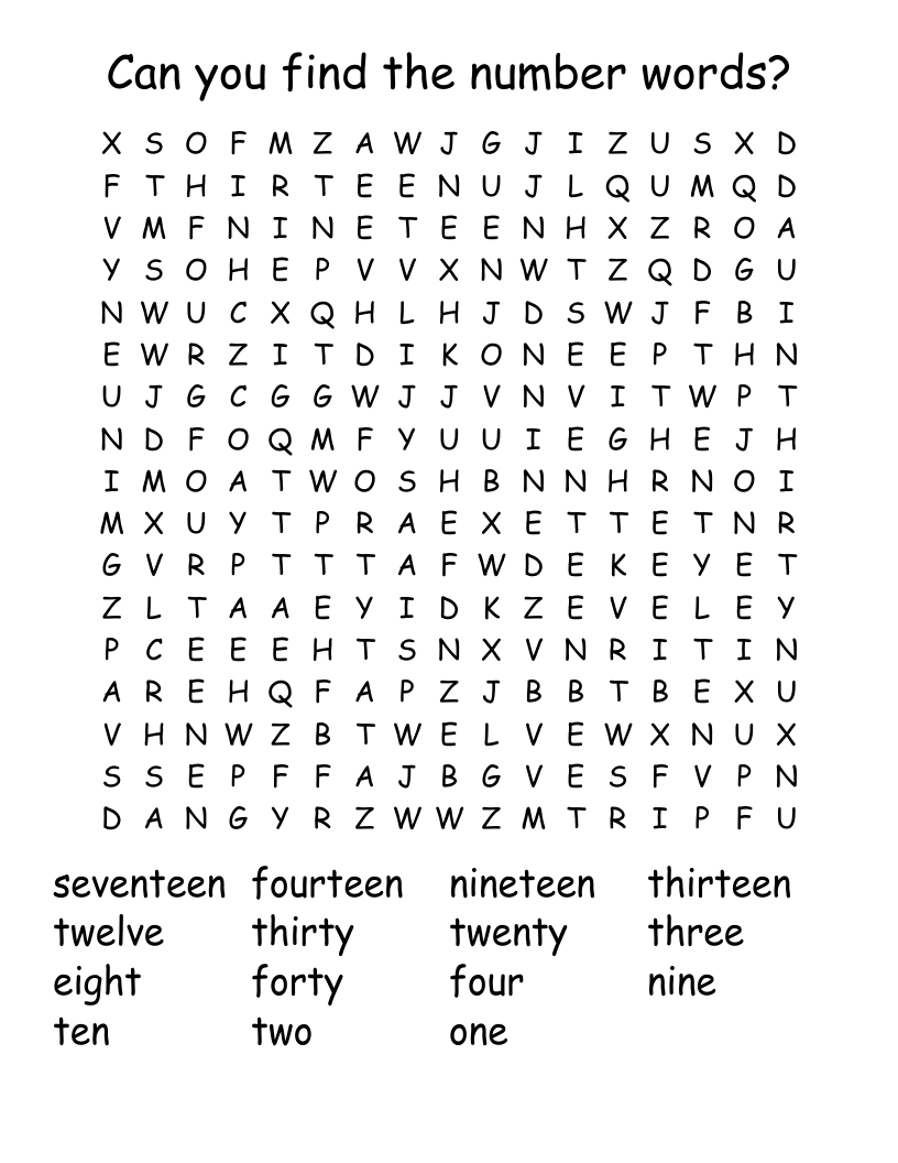 Can you find the  number words?  Word Search