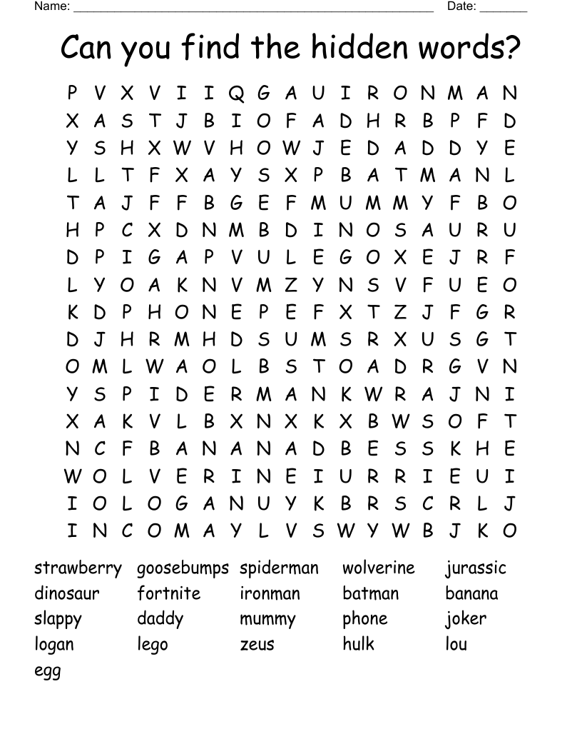 Can you find the hidden words? Word Search