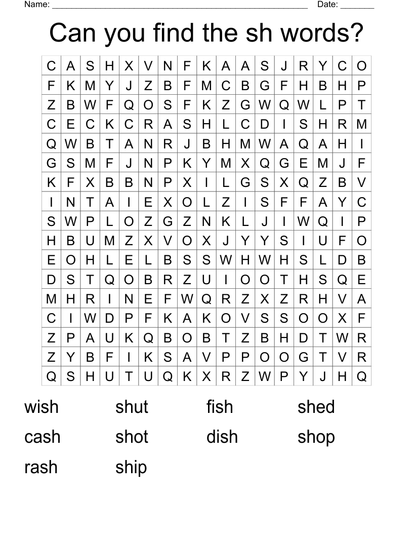 Can you find the sh words? Word Search