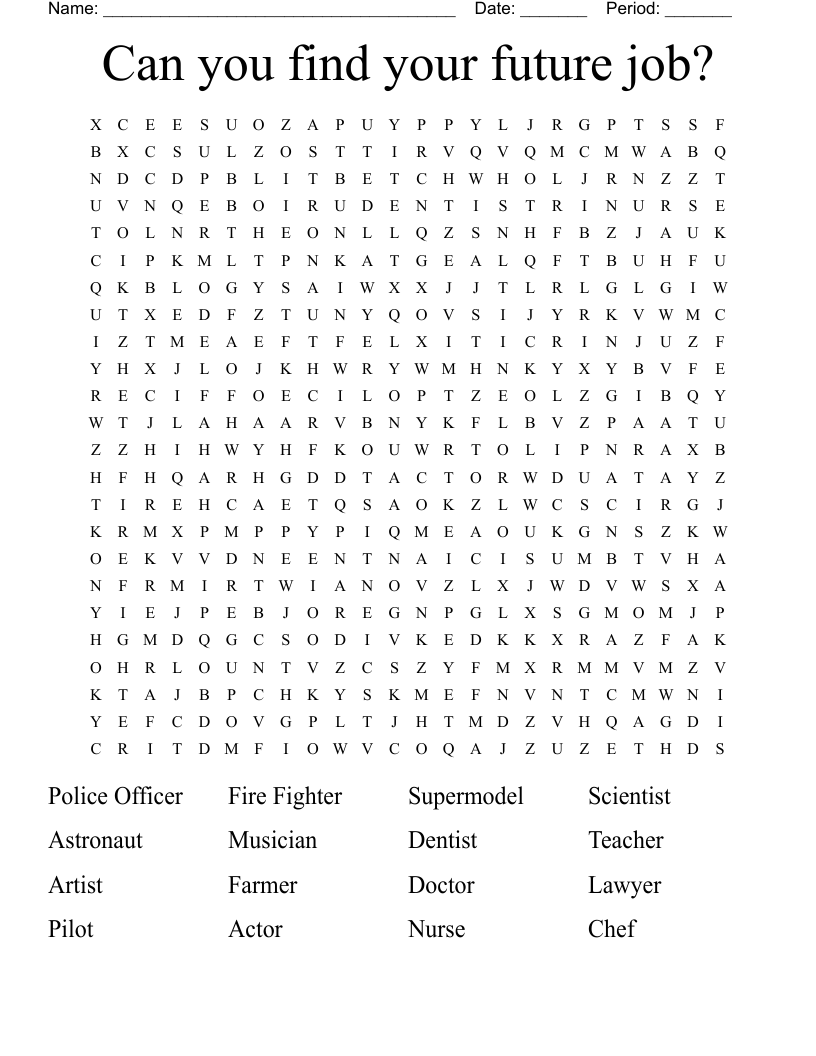 Can you find your future job? Word Search