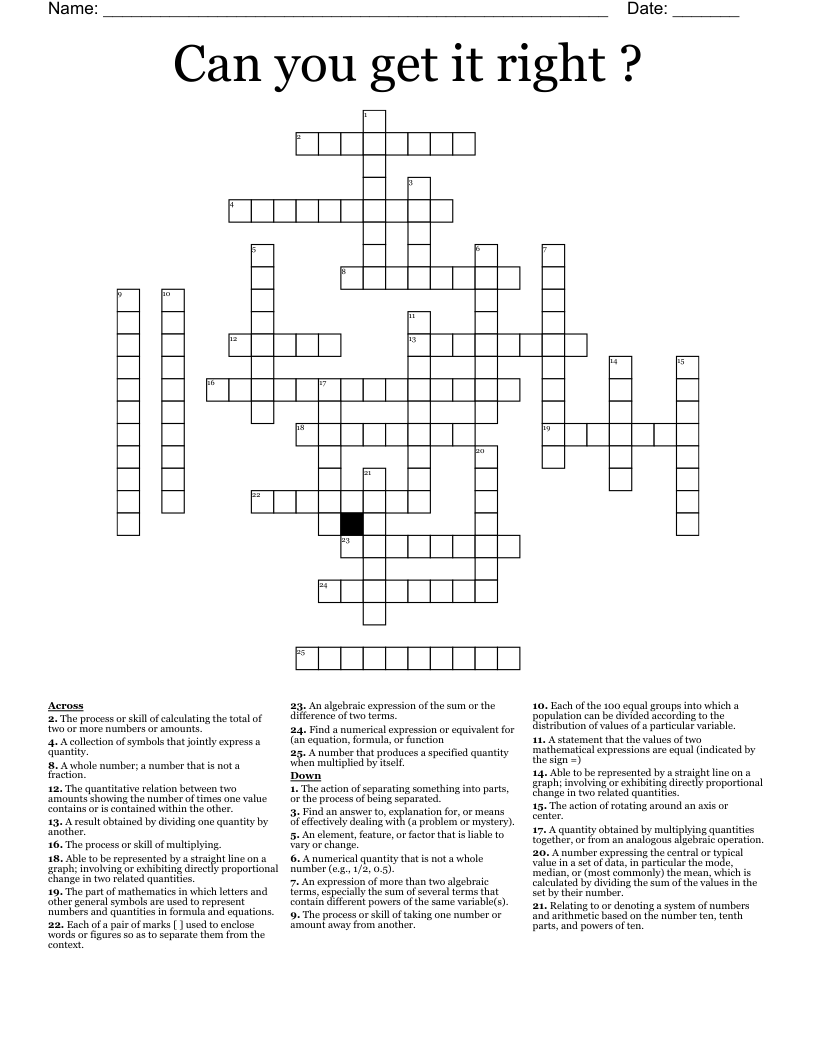 Can you get it right ? Crossword