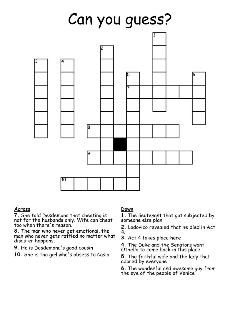 Can you guess? Crossword