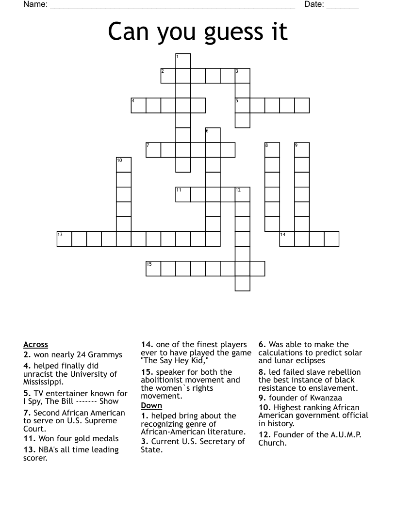 Can you guess it Crossword